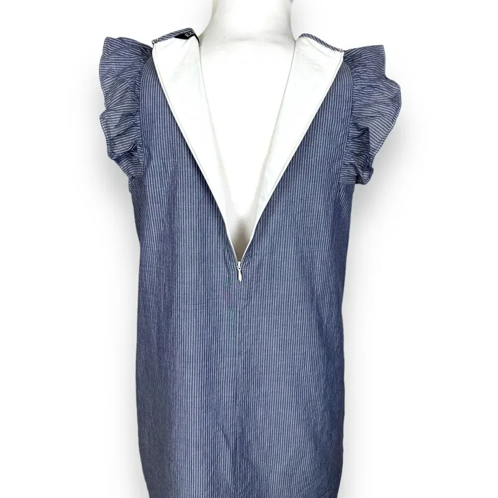 Express Blue white striped ruffle top lined dress size Medium - Picture 5 of 7